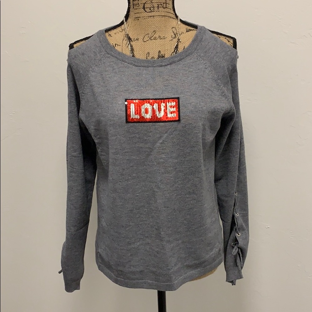 Lace-Up Sleeve Love Patch Sweater - Picture 7 of 8